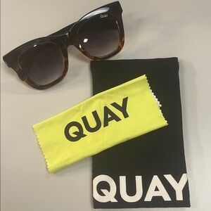 Quay Australia Tortoise Sunglasses with Neon Yellow Cloth & soft case